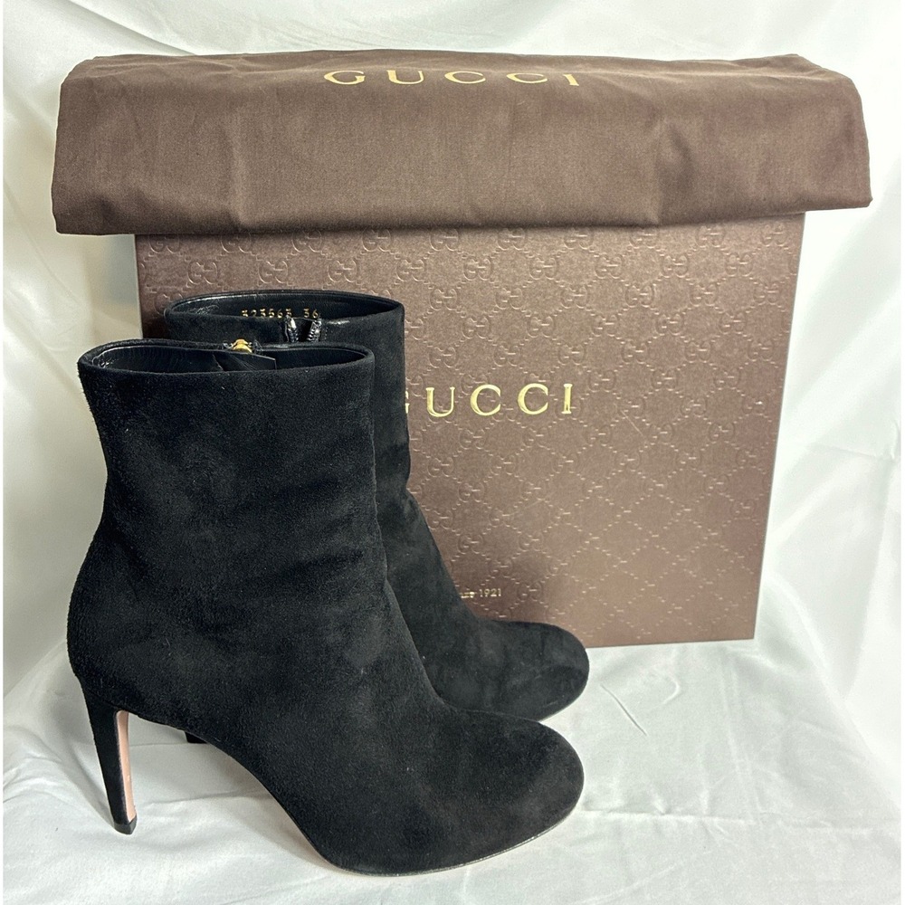 Gucci Black Suede Stiletto Ankle Boots 323563 36 Made in Italy